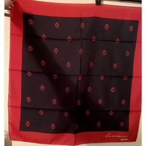 100% Silk Scarf by Leonardi Firenze Italy Red & Navy 30x30"
